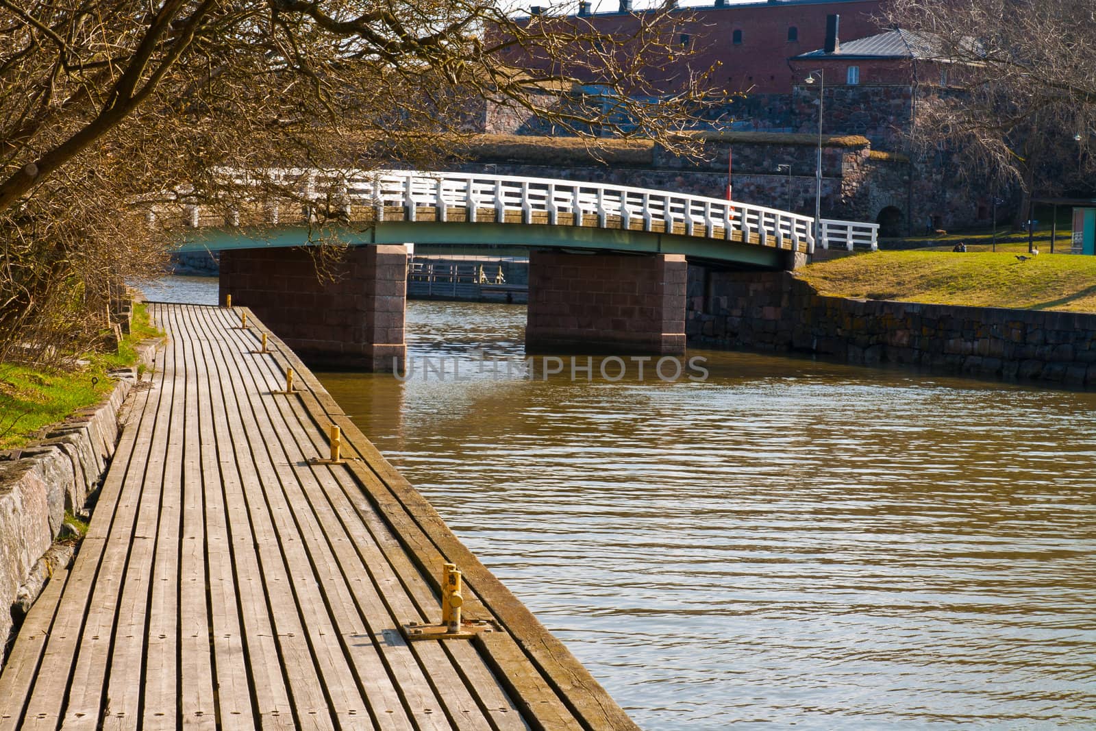 small boat dock and a walking bridge