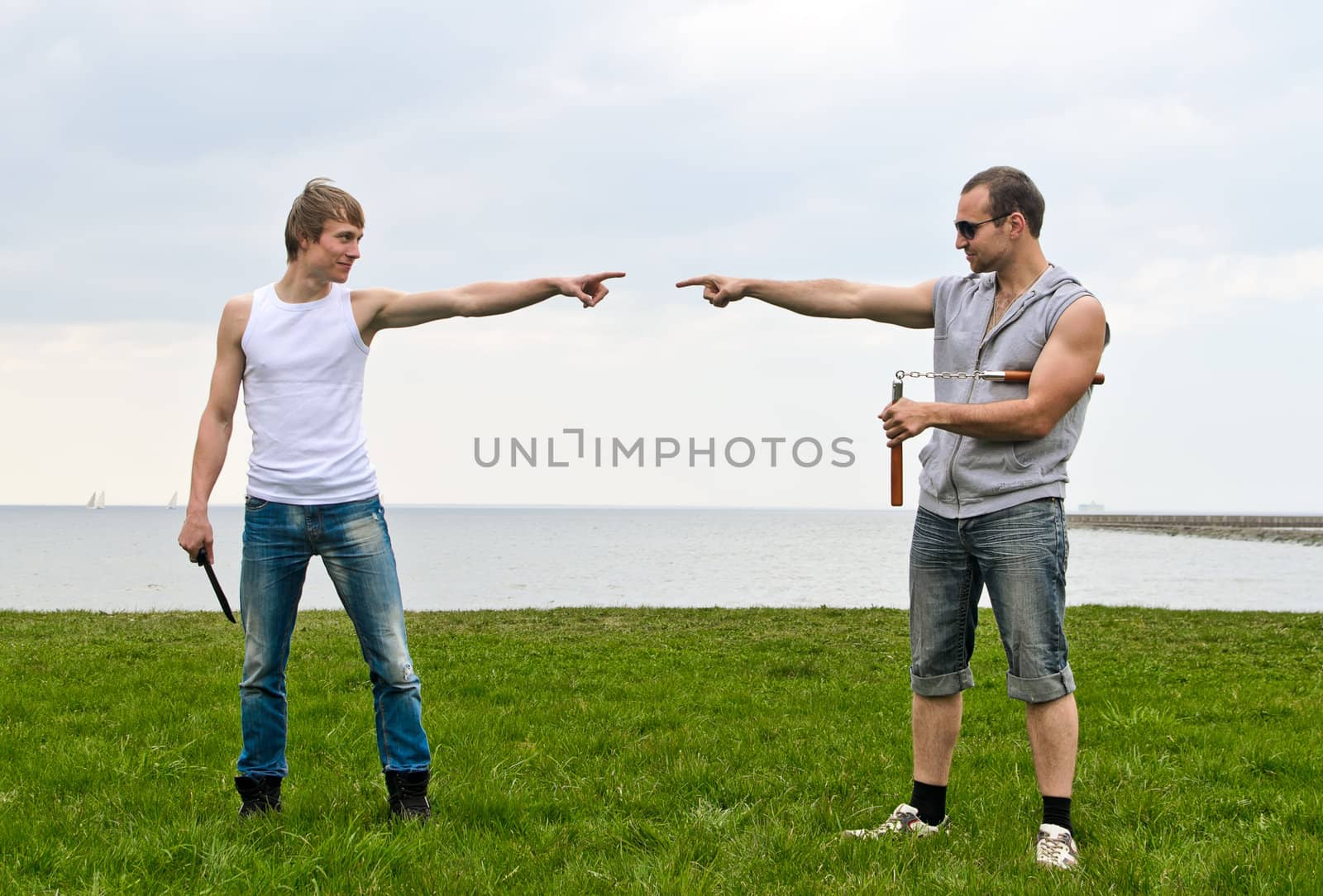 Opposition: Two fighters show at each other.