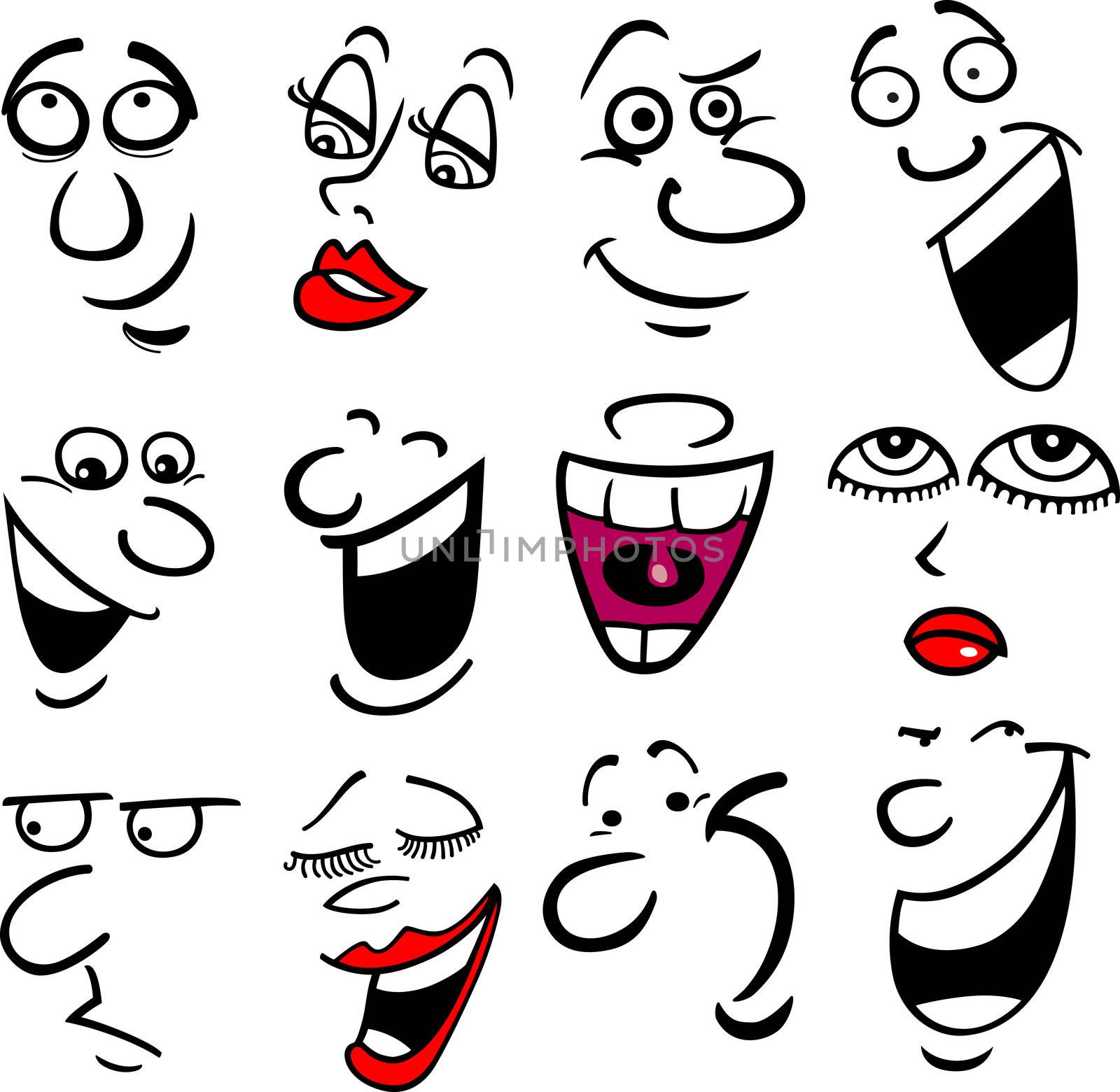 Cartoon faces and emotions for humor or comics design