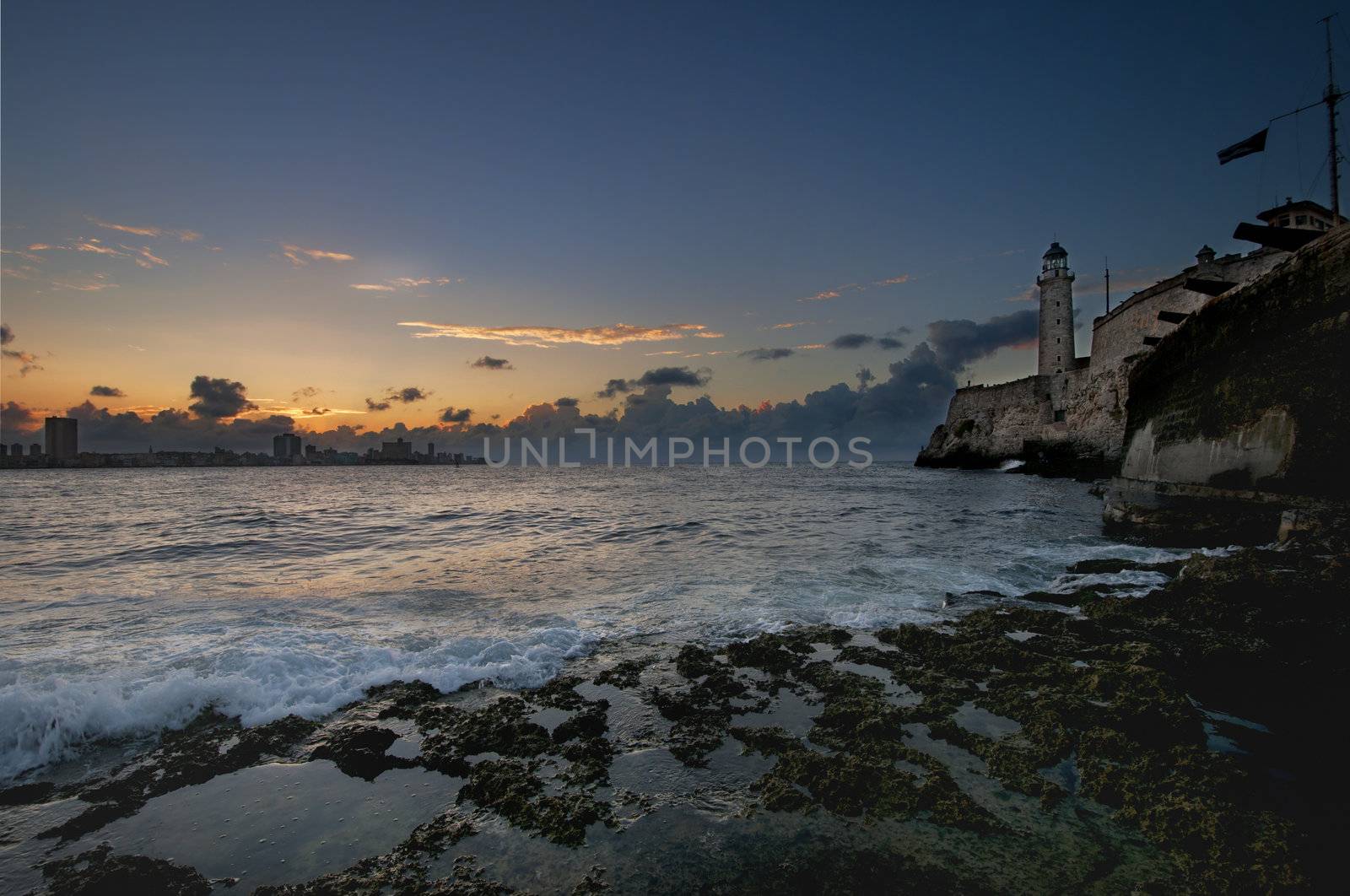 Hispanic fortress El Morro in Havana bay entrance by rgbspace