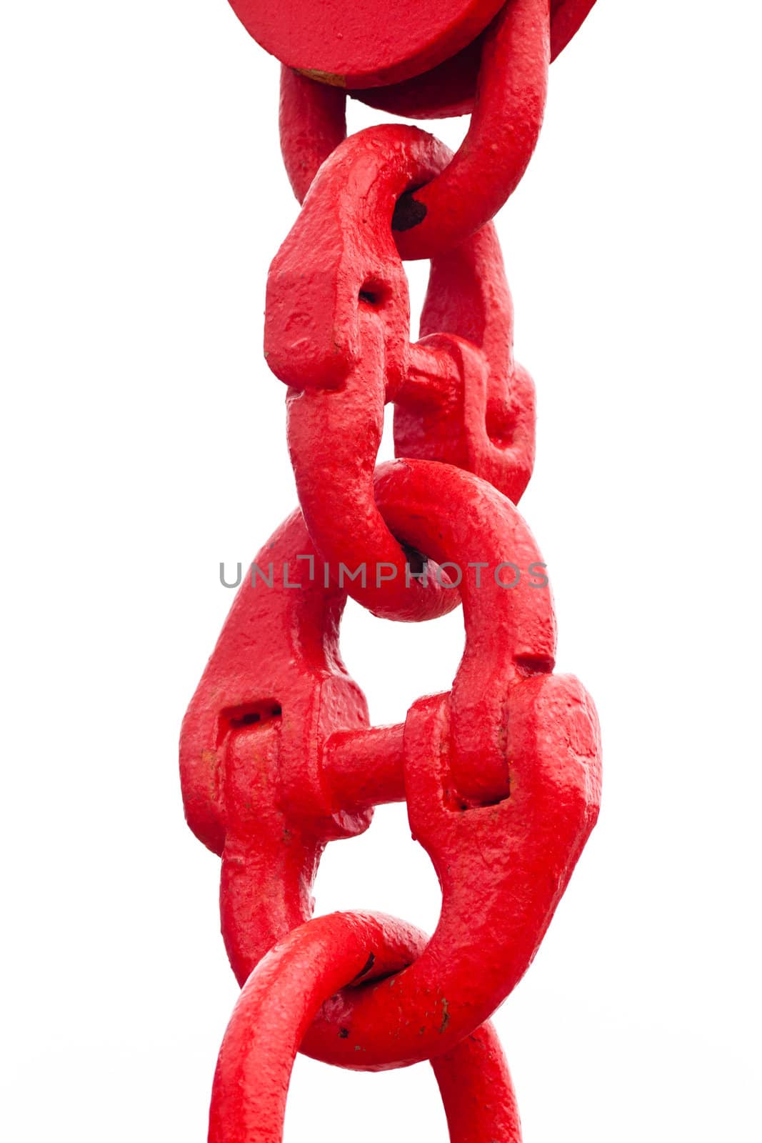 Big painted red chain links isolated on white by PiLens