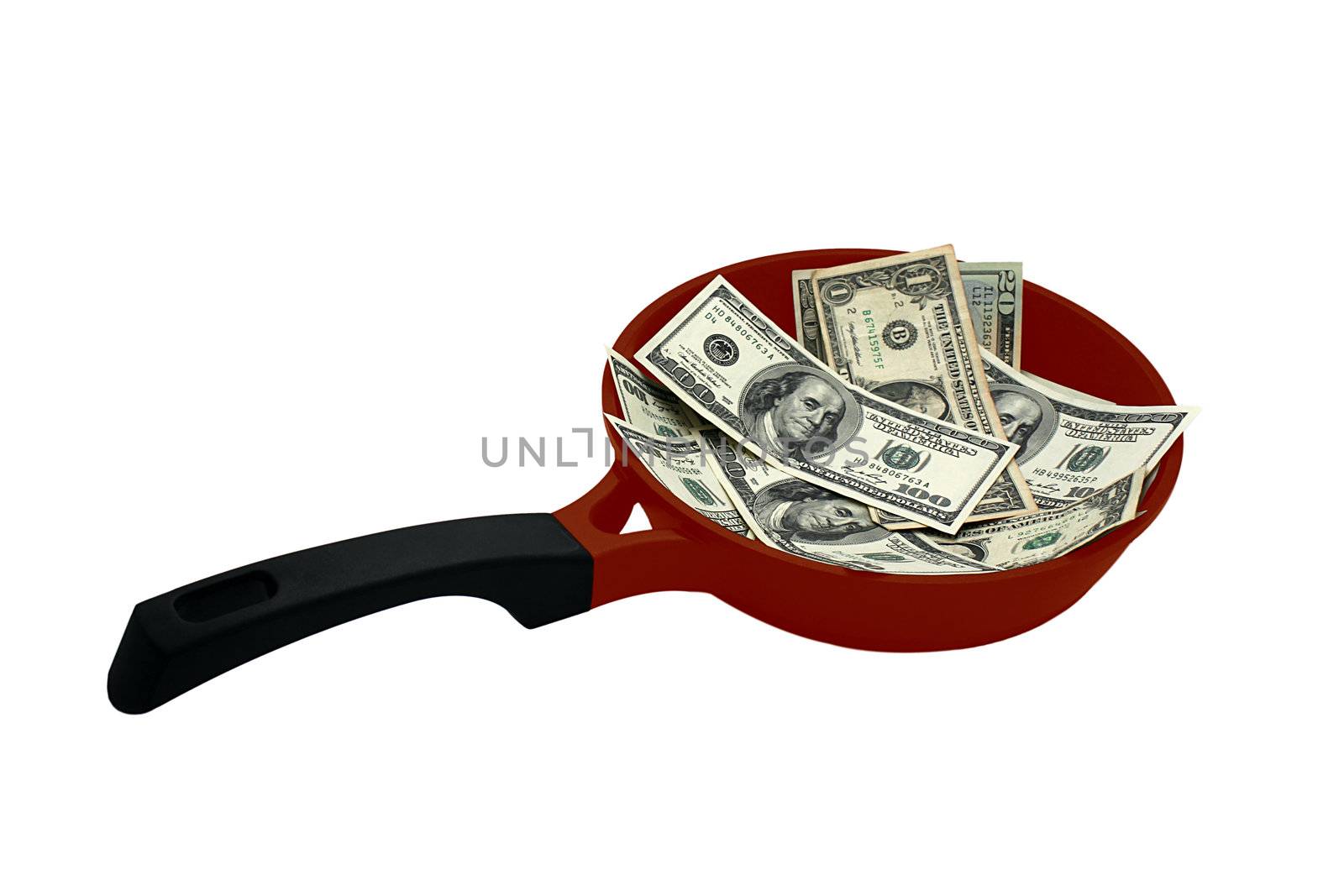 frying pan with dollars