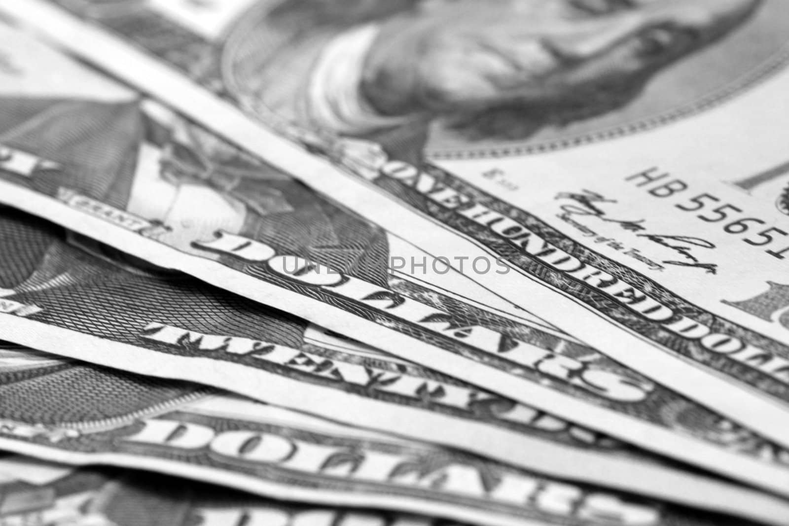 close up of dollars banknotes