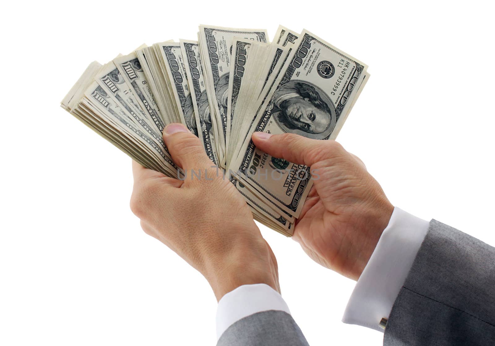 hands of businessman calculating money