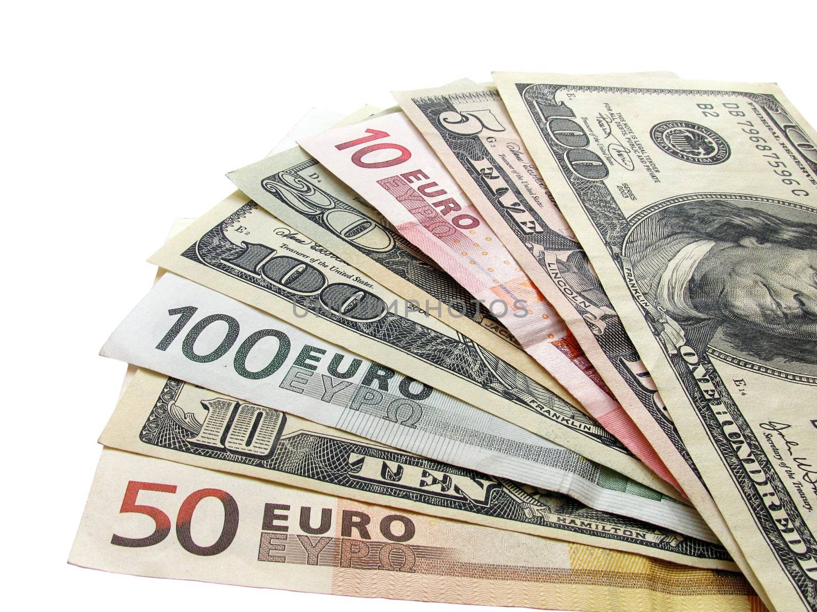fan-shaped euro and dollars banknotes
