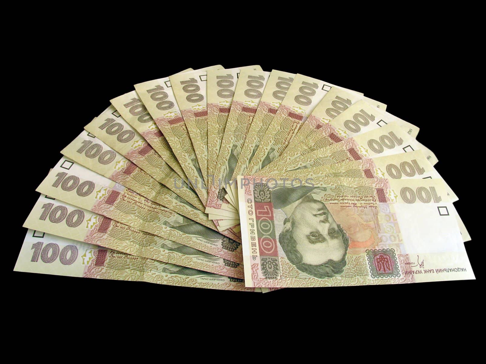 fan-shaped money (100 hrivna)  over black