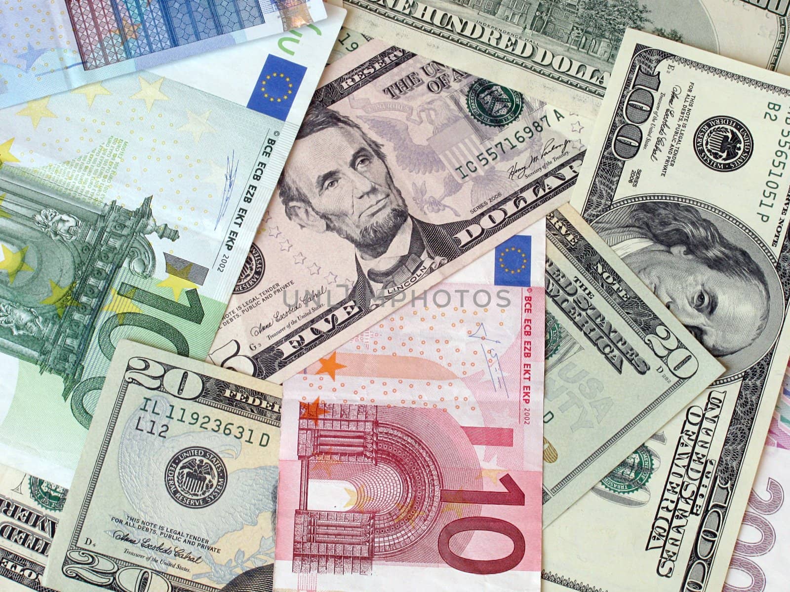 cash background: euros and dollars