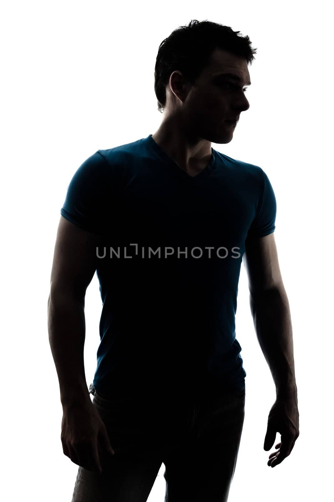 Fashionable male figure in silhouette isolated on white background