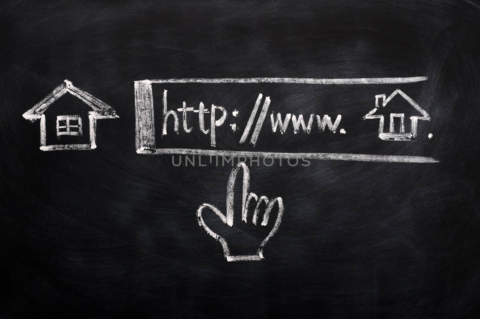 Click for Homepage sign drawn with chalk on a blackboard