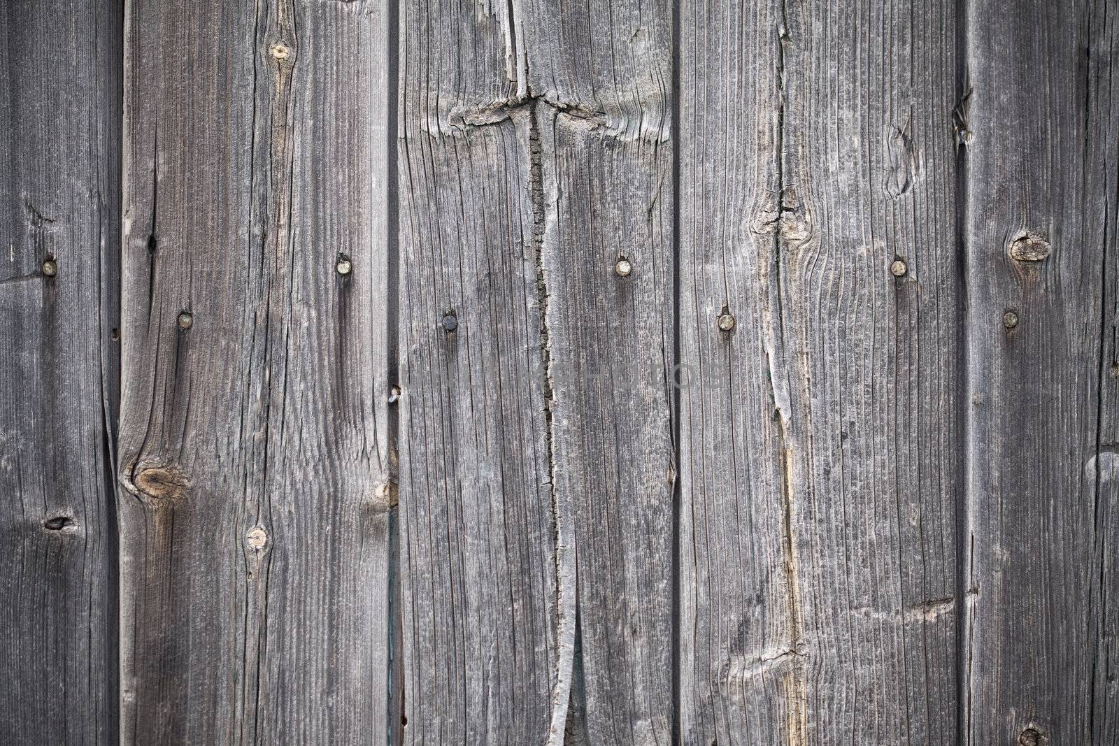 Background of wooden knotted grey planks 