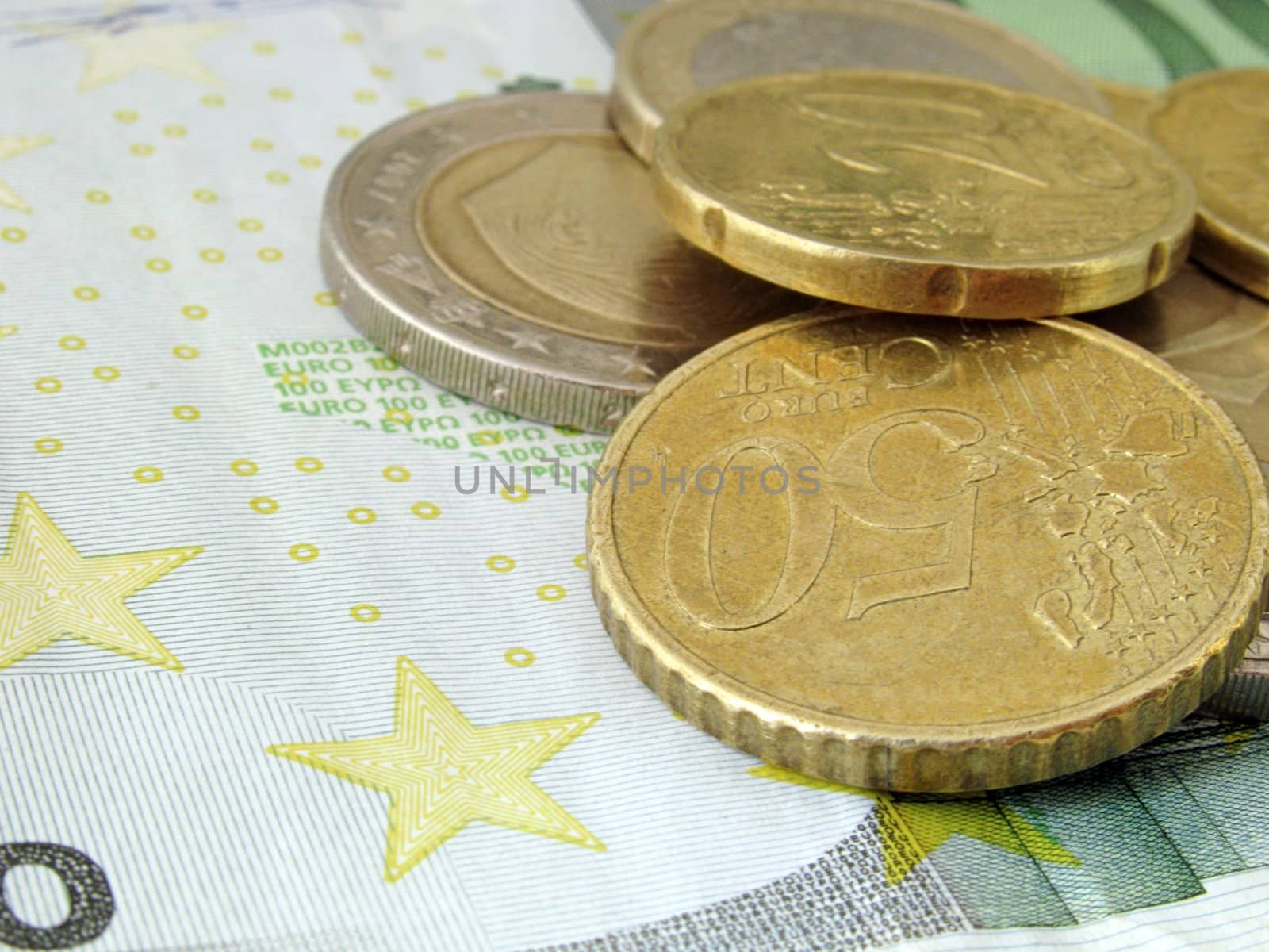 euro coins on 100 euro banknote