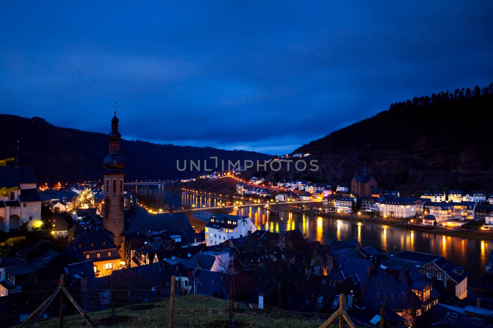 view on Cochem city in Germany at night