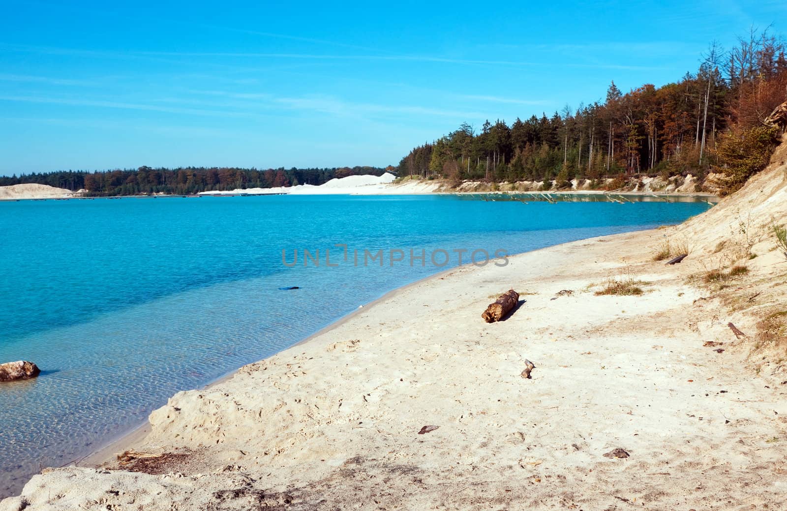 view on big blue lake with sand banks