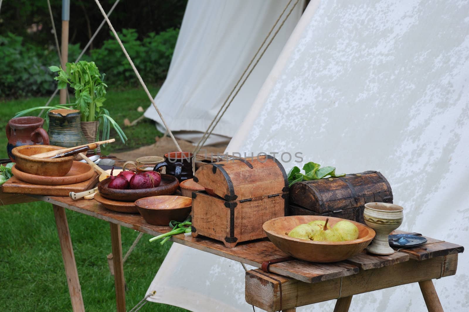 Medieval table of food