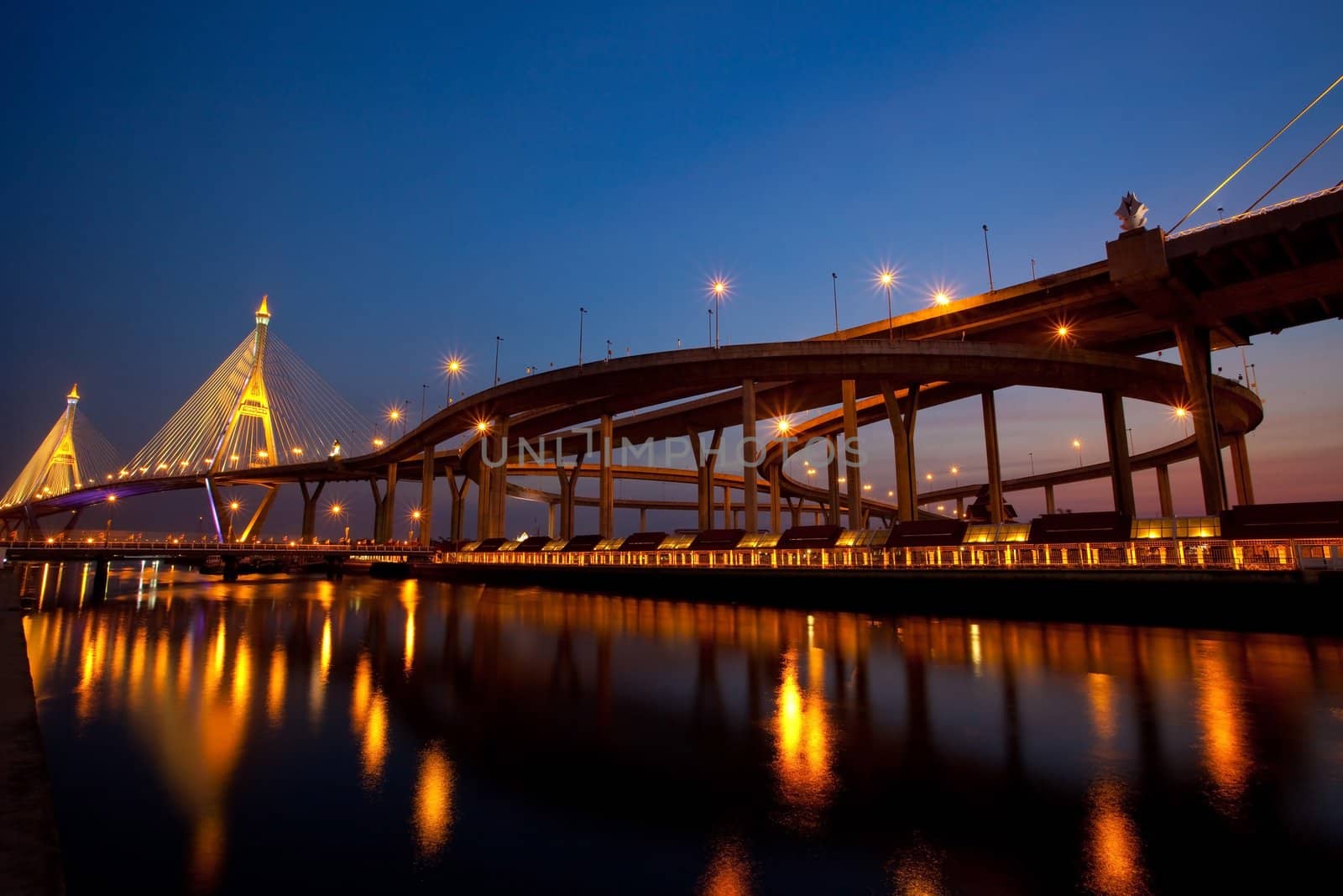 Bhumibol Bridge in Thailand by witthaya