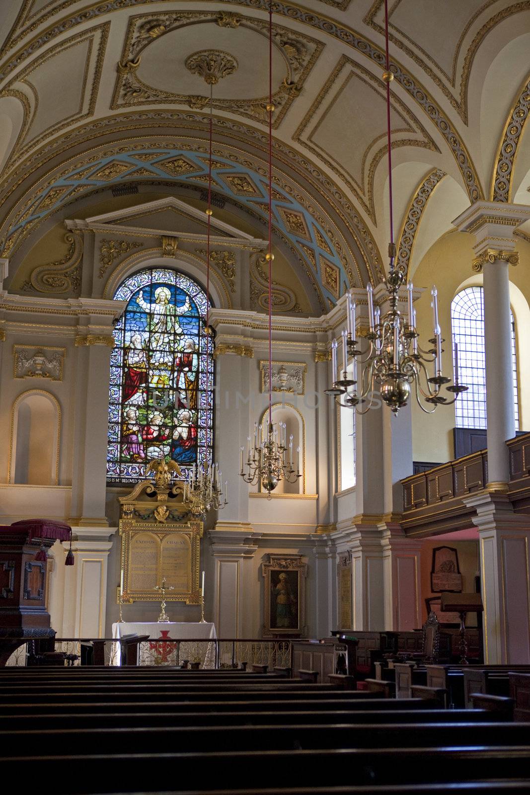 Interior shot of the Church of St. Giles-in-the-Fields in London.