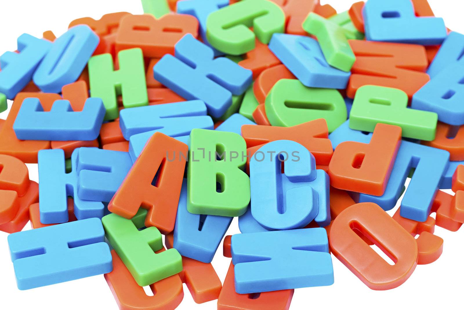 Colorful alphabet letters on a magnet isolated on white background