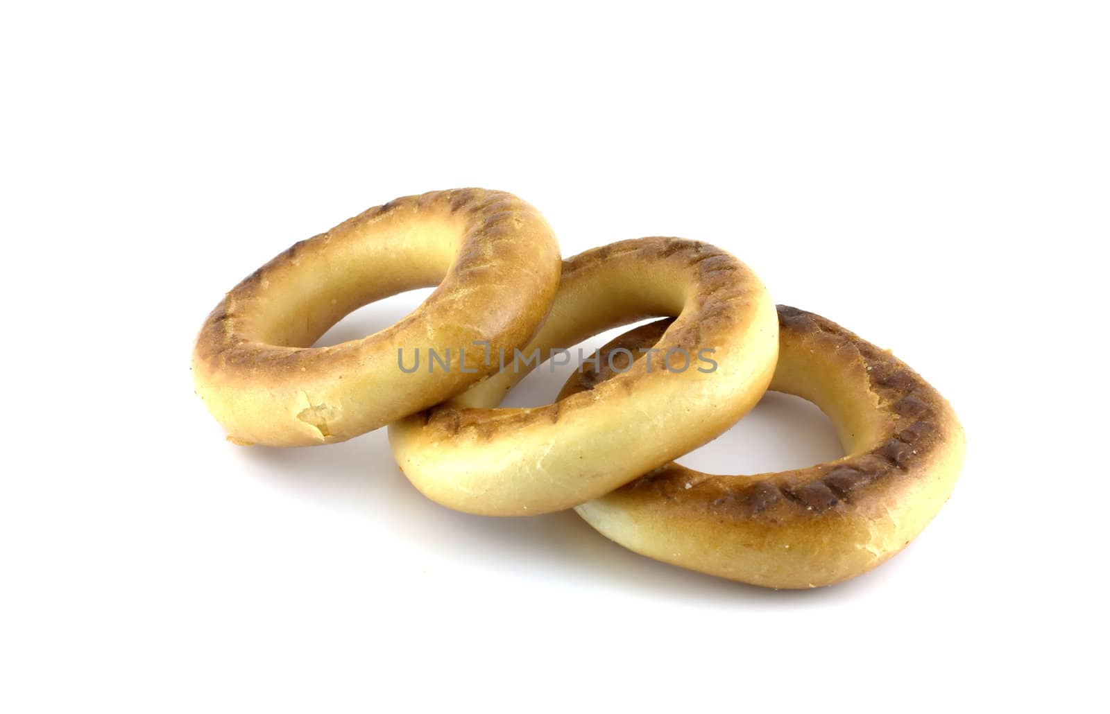 Three baranka (bread-ring) over white