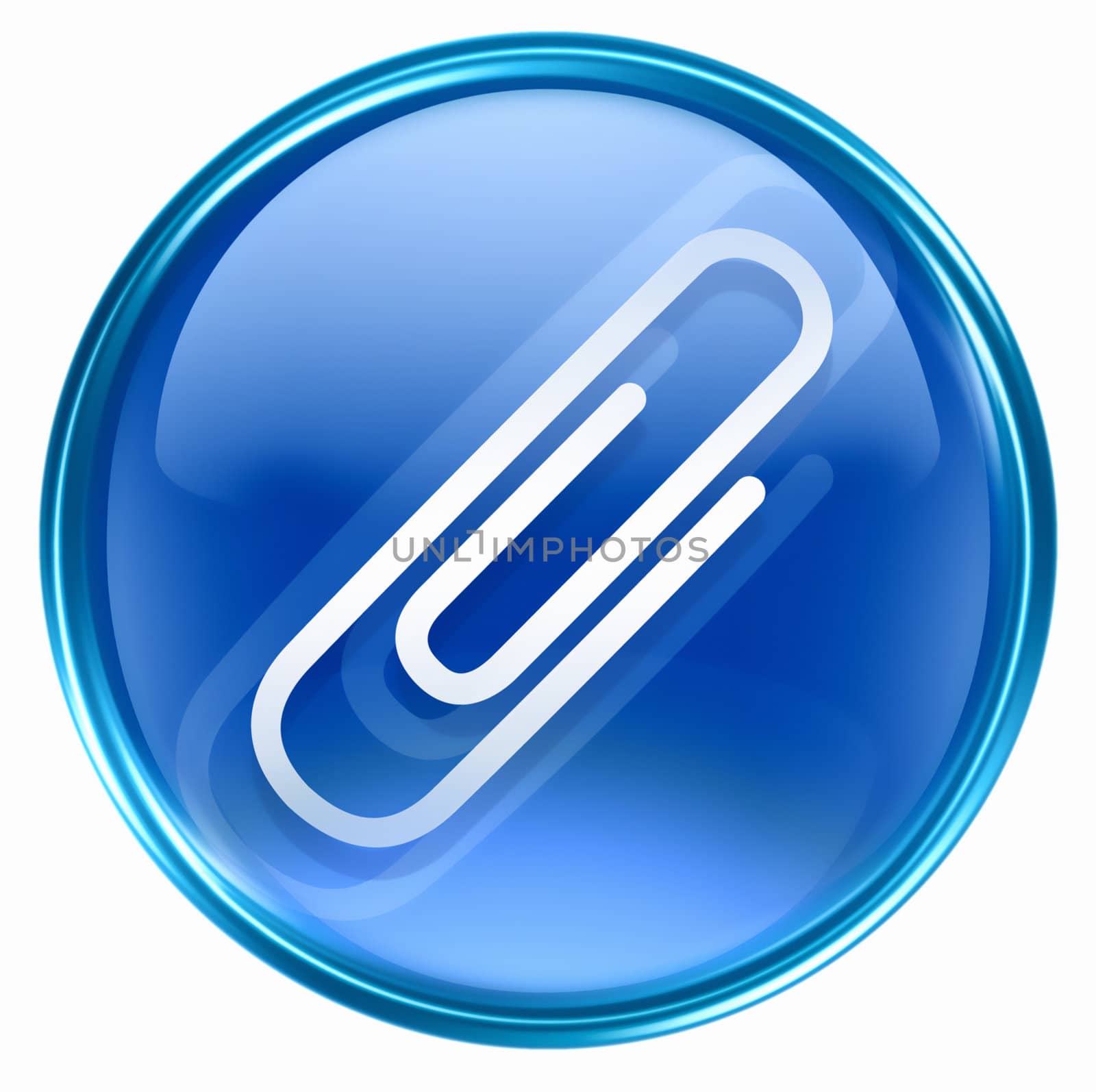 Paper clip icon blue, isolated on white background