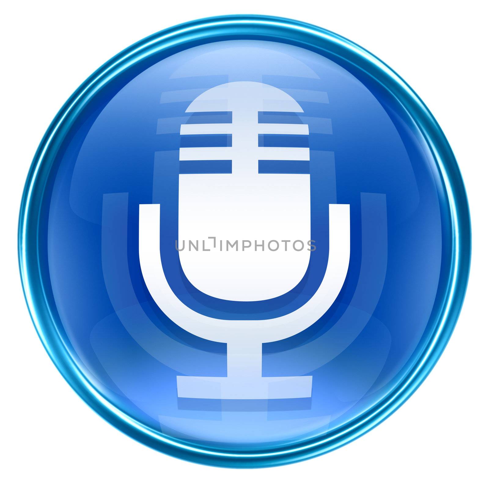 Microphone icon blue, isolated on white background