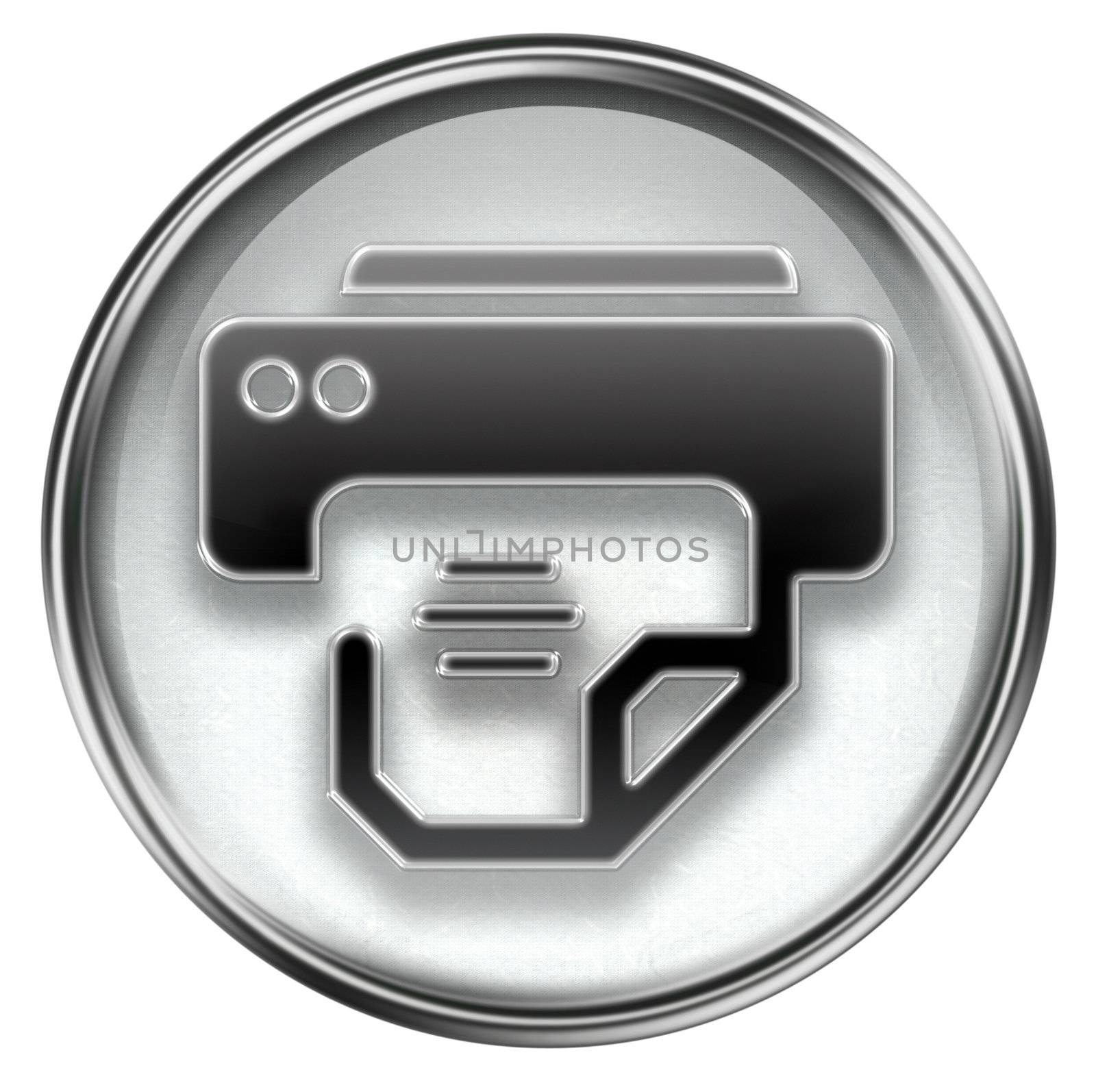 printer icon grey, isolated on white background.