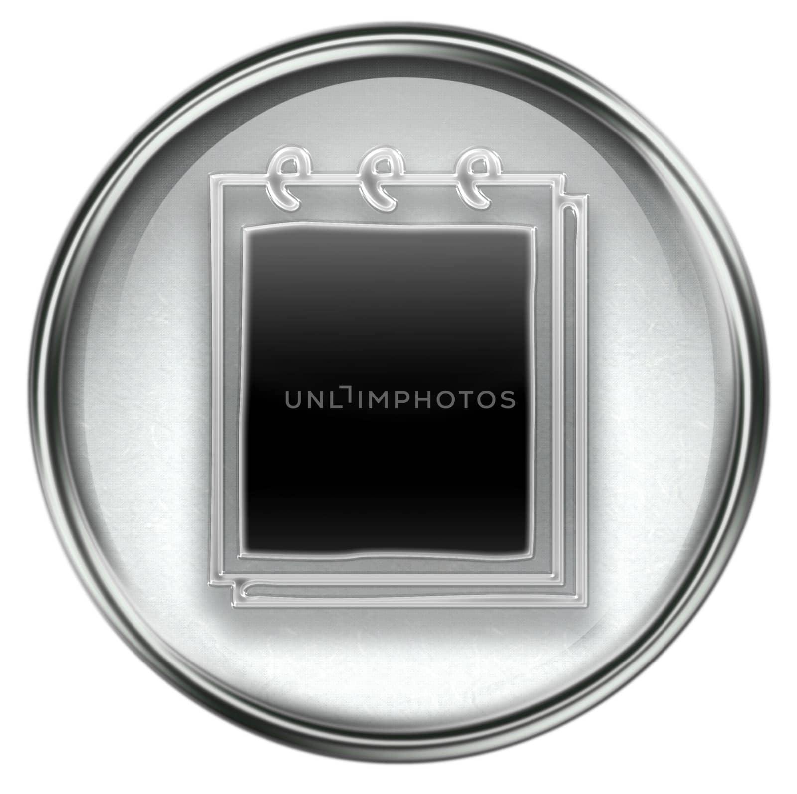 Notebook icon grey, isolated on white background.