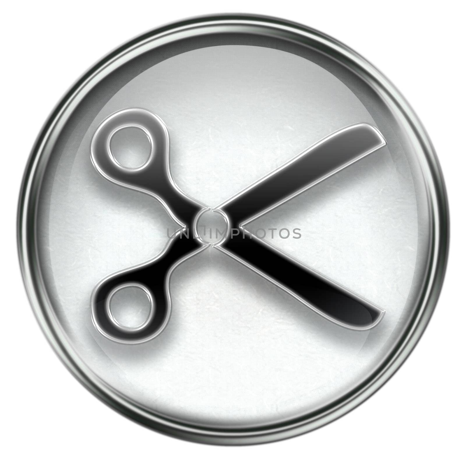 scissors icon grey, isolated on white background.
