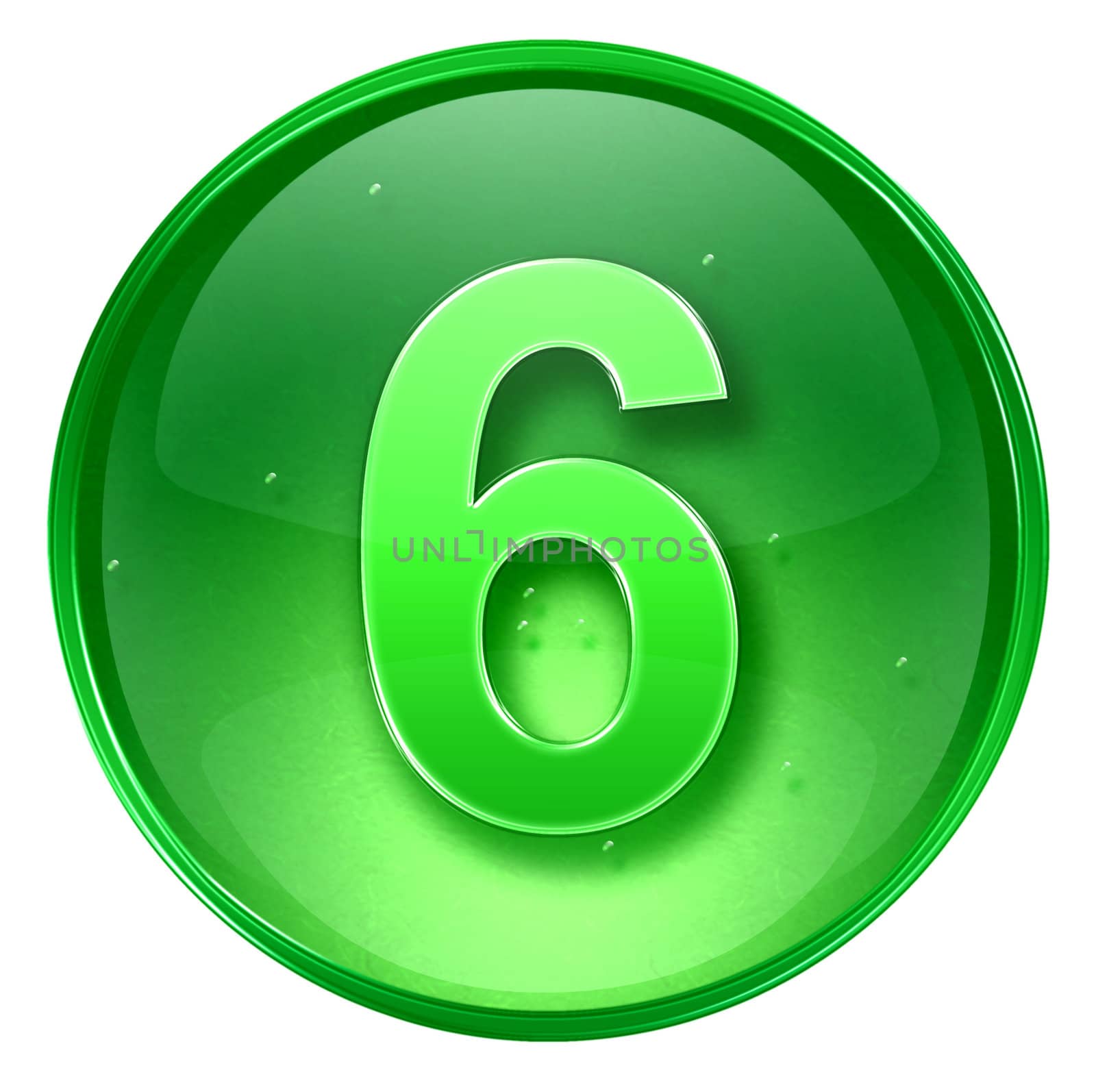 number six icon green, isolated on white background. 