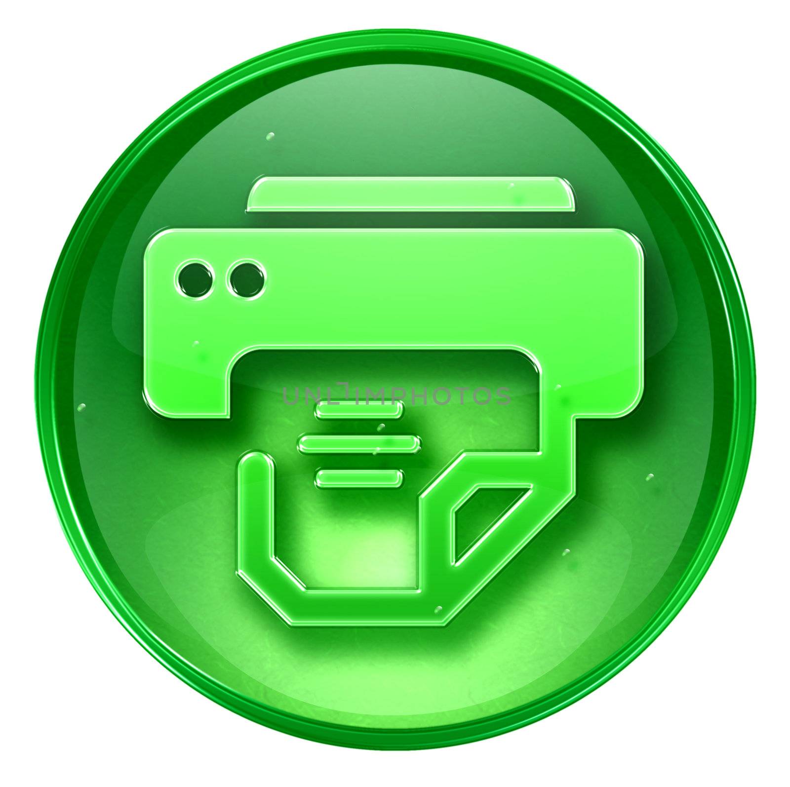 Printer icon green, isolated on white background. 