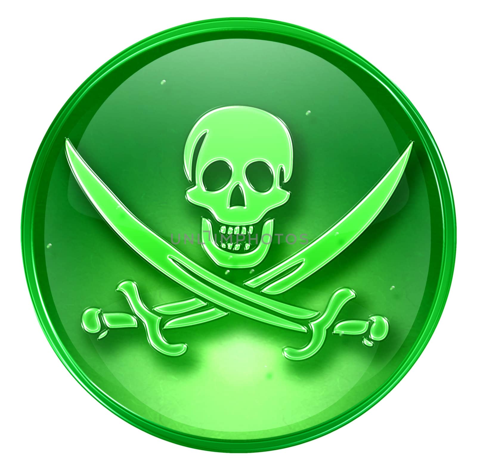 Pirate icon green, isolated on white background. 