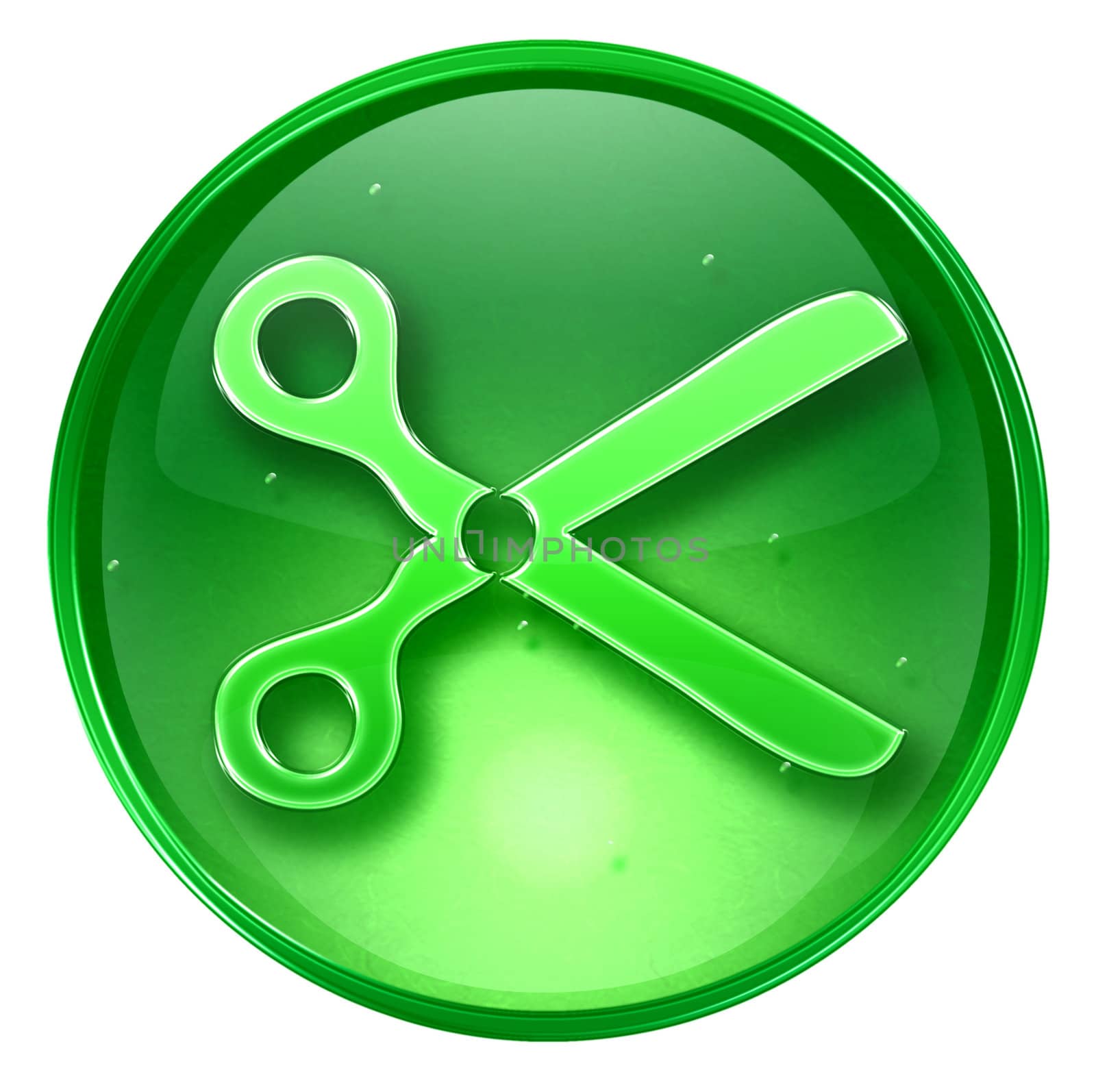 scissors icon green, isolated on white background. 
