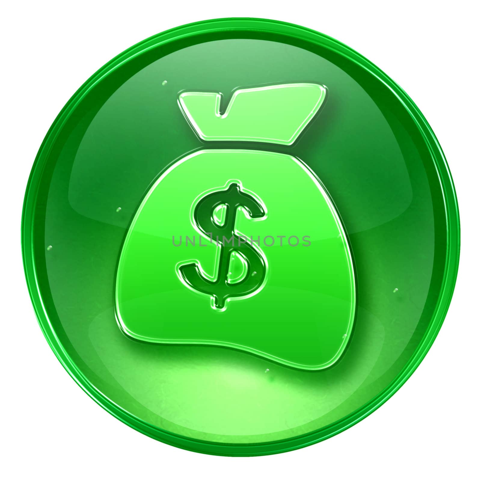 dollar icon green, isolated on white background.