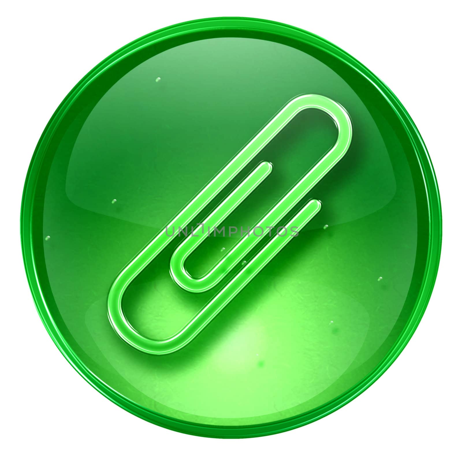 Paper clip icon green, isolated on white background