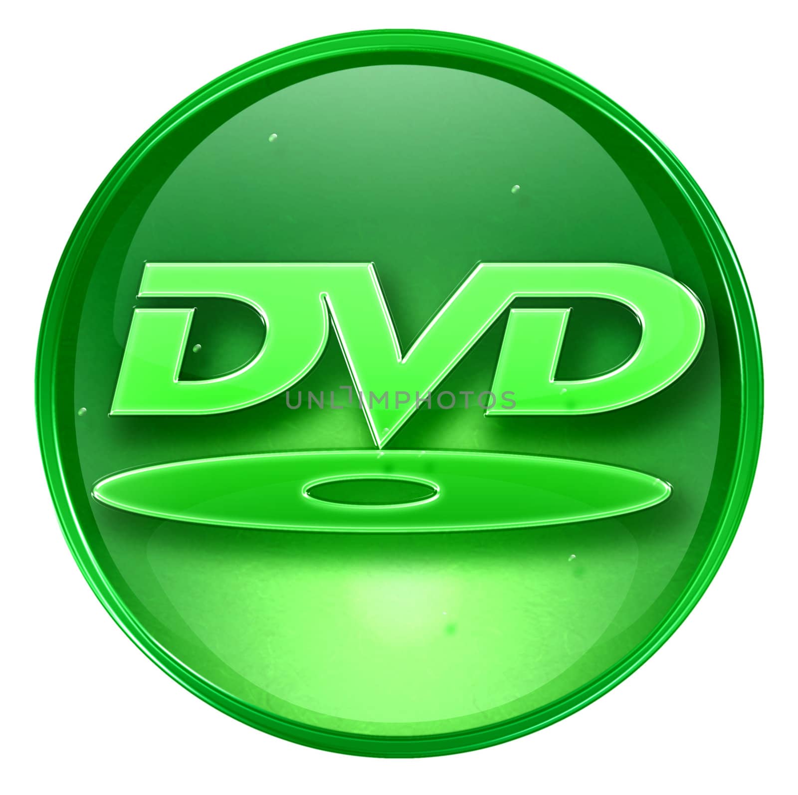 DVD icon green, isolated on white background. 