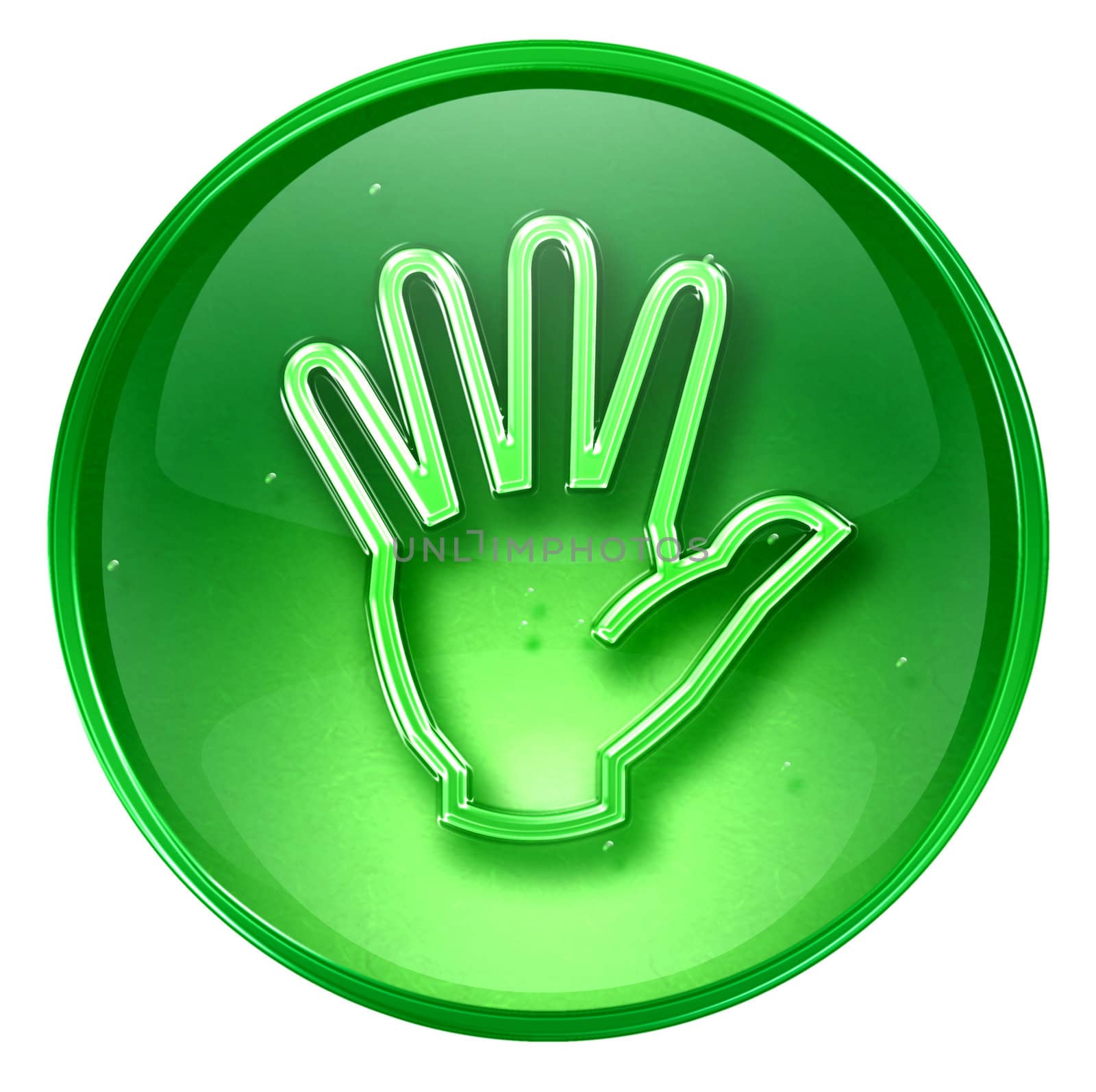 hand icon green, isolated on white background.