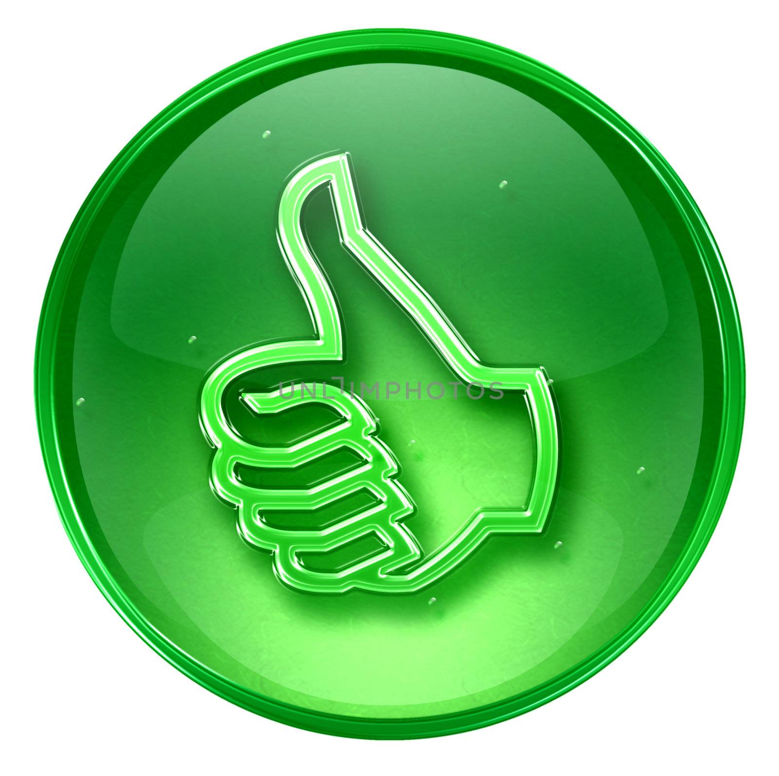  thumb up icon green, approval Hand Gesture, isolated on white background.