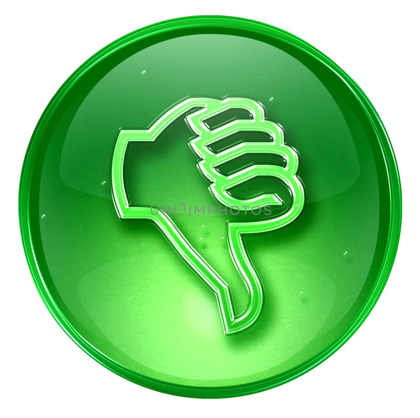 thumb down icon green, isolated on white background.