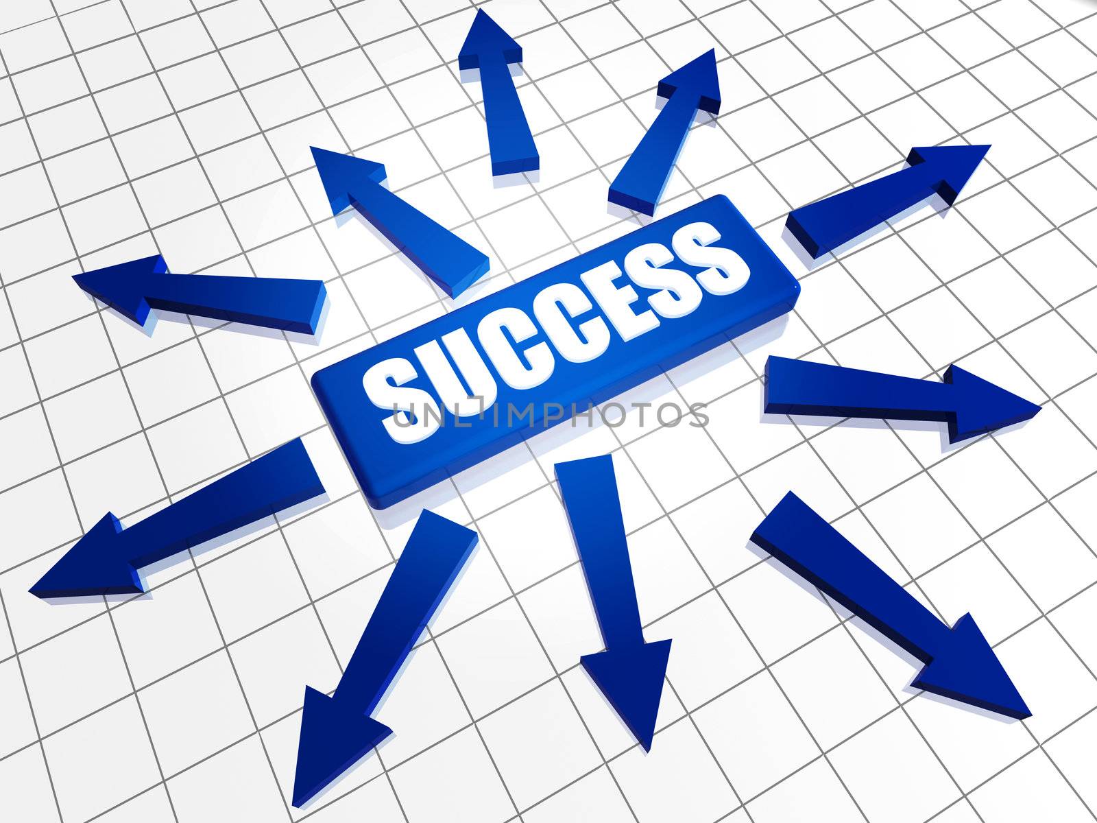 Blue success 3d box with arrows over white