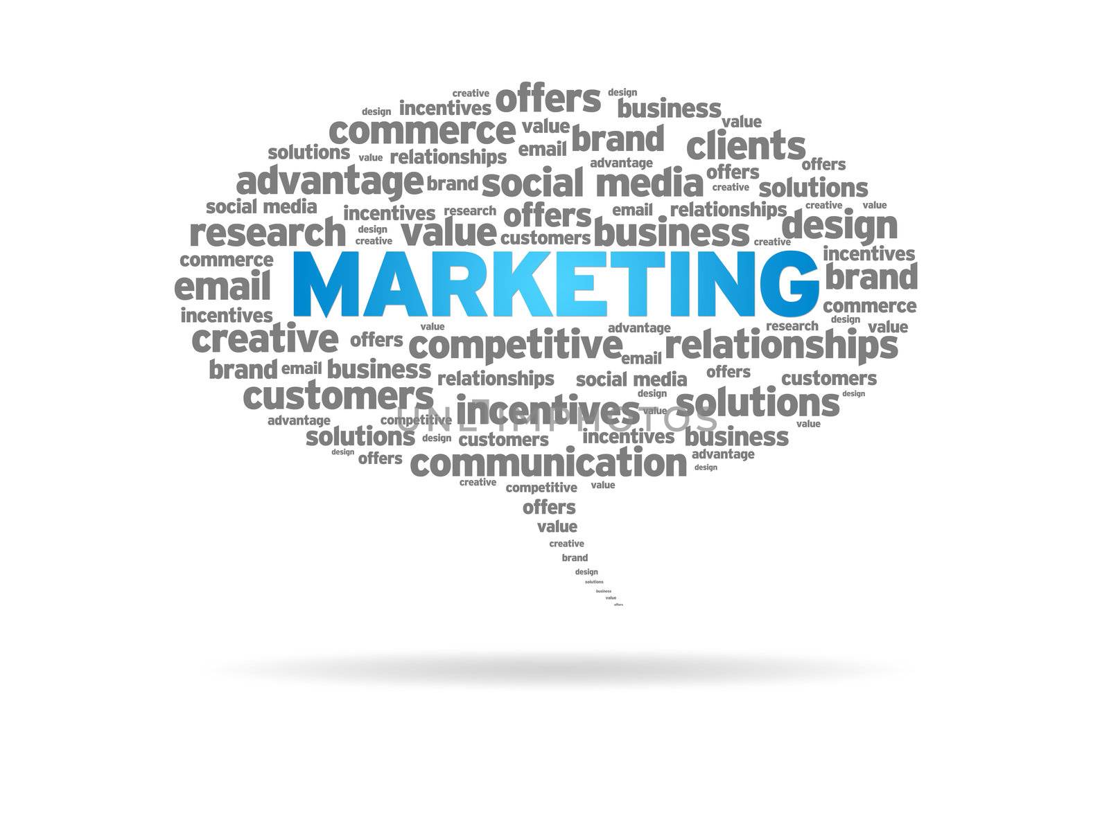 Speech bubble with the word marketing on white background.