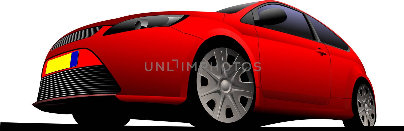 red car-coupe on the road. Vector illustration by leonido