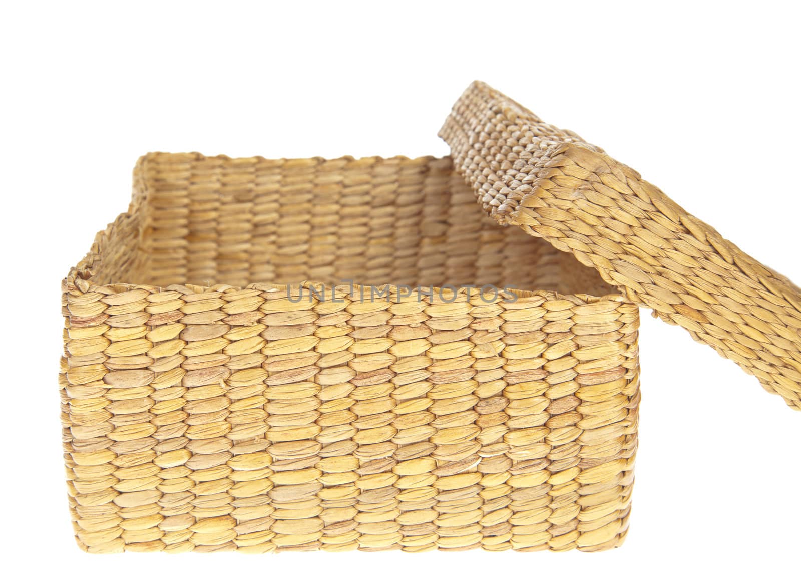 open wicker basket isolated on white background