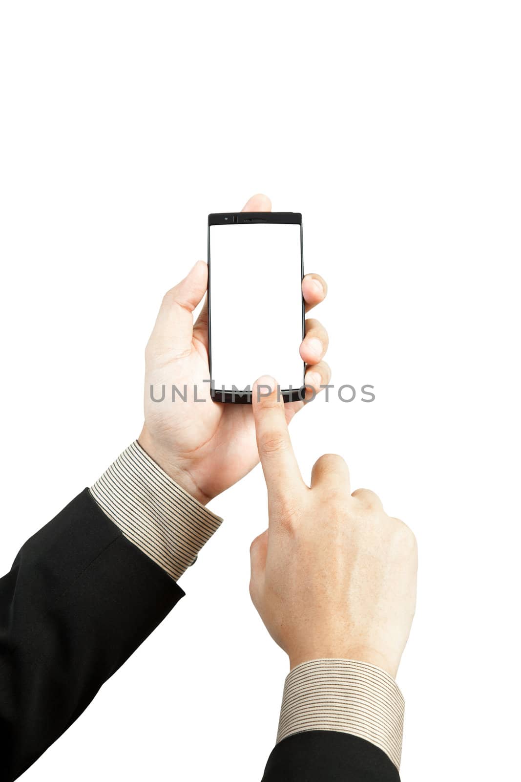 Hand holding and touch smart phone