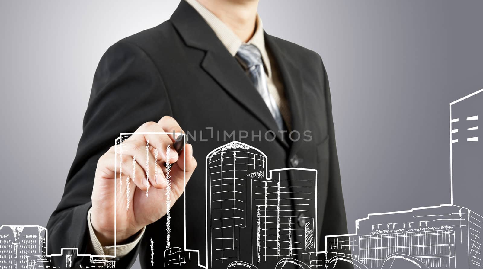 Business man draw building and cityscape  by FrameAngel