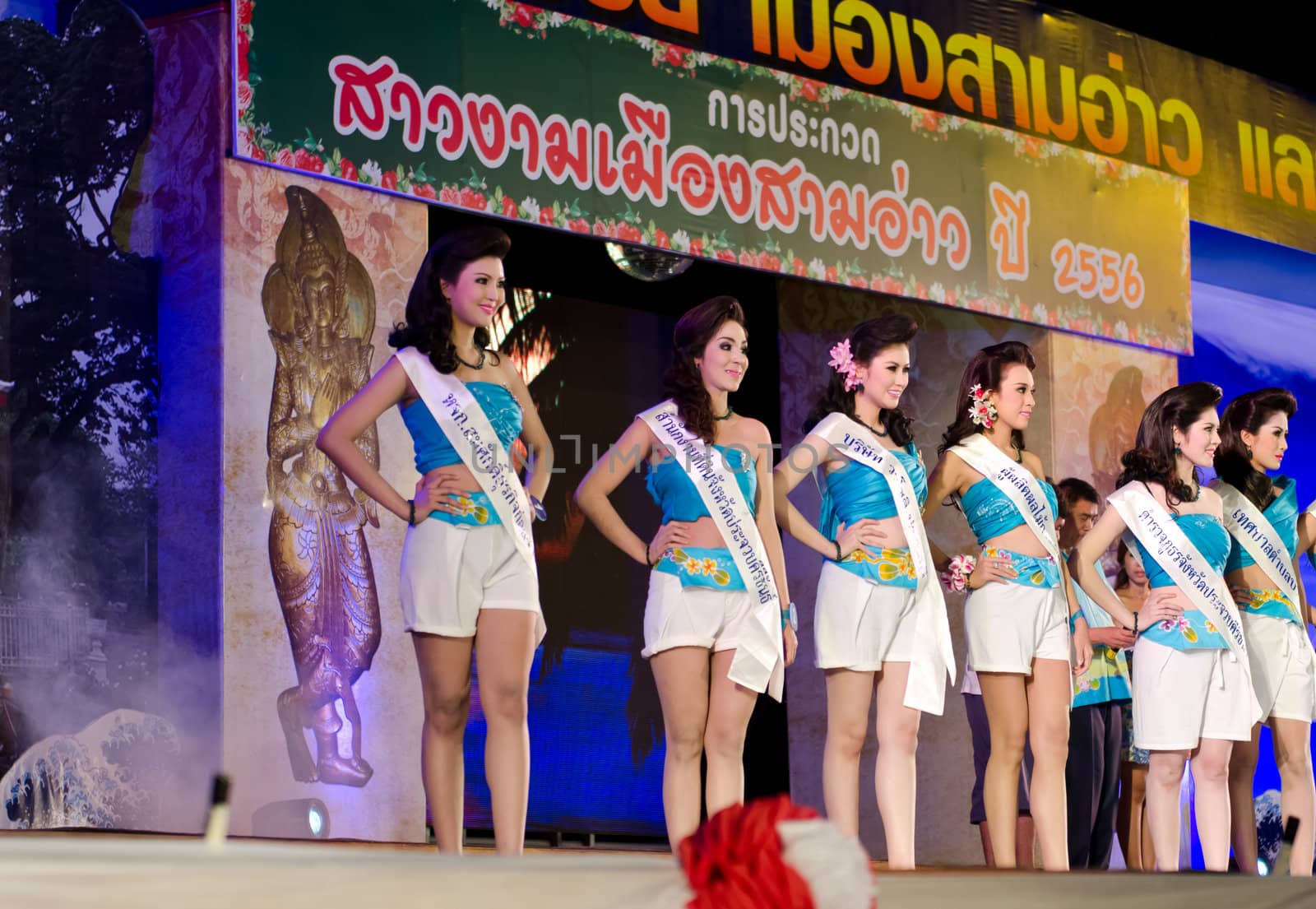 Prachuap Khiri Khan, THAILAND - March 2nd:Unidentified Competitors during the "Miss Sam-All beauty contest 2013" at Prachuap Khiri Khan province on March 2nd, 2013 in Prachuap Khiri Khan, Thailand. 