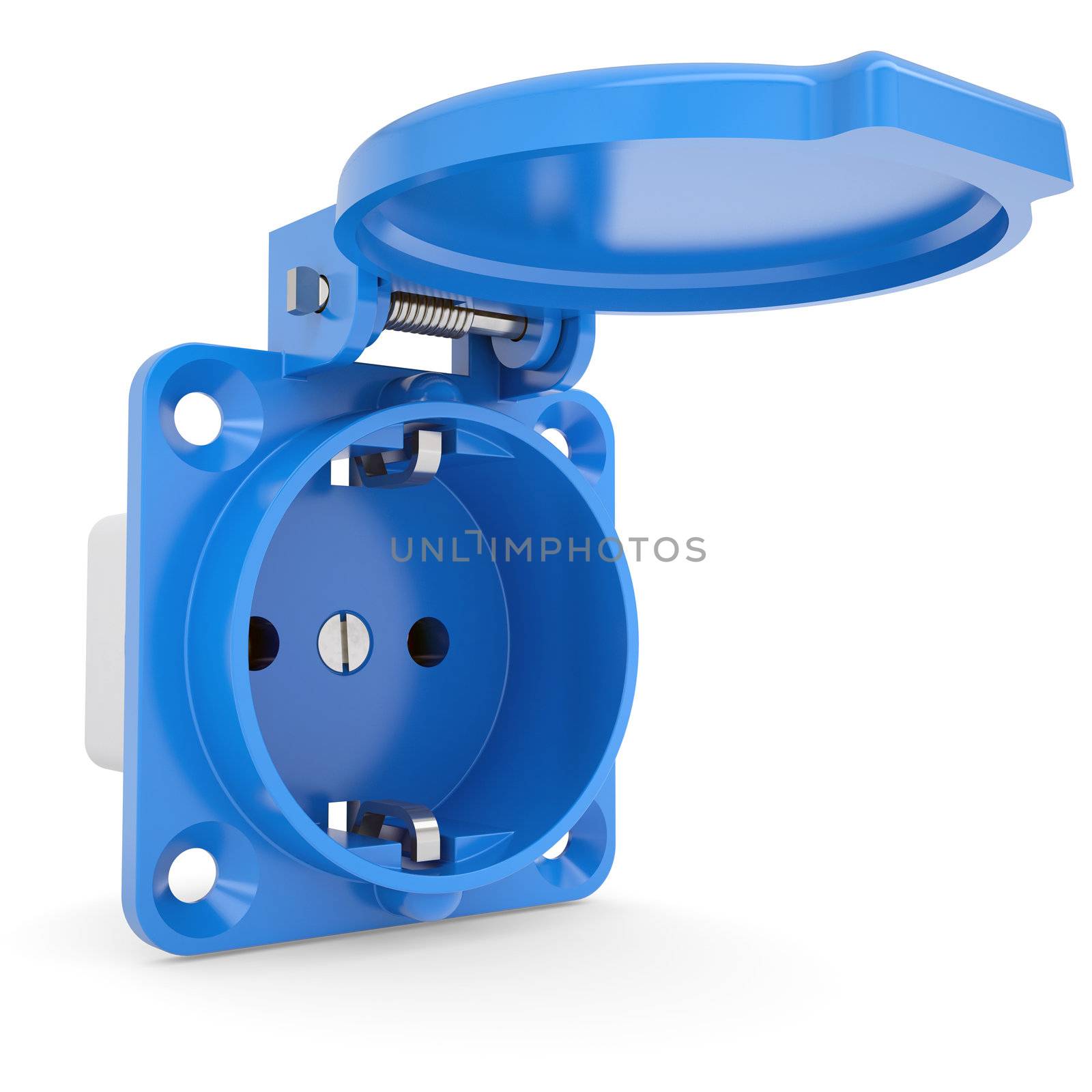 Blue industrial socket. Isolated render on a white background