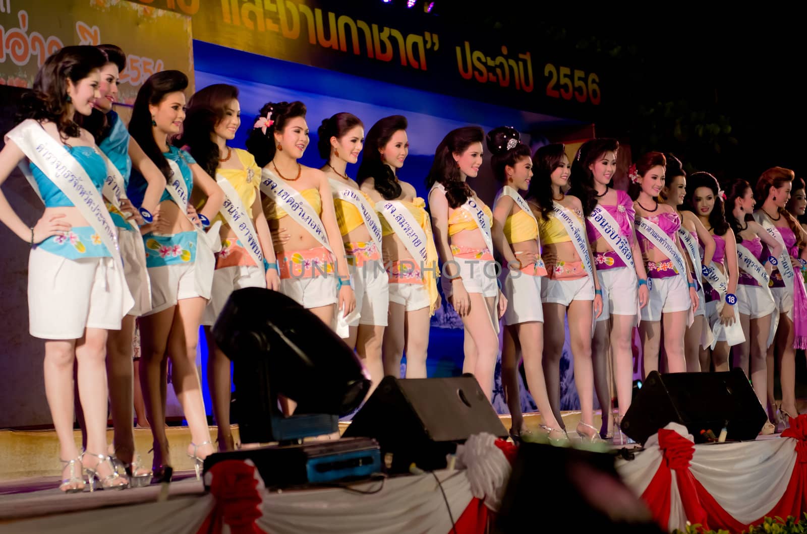 Prachuap Khiri Khan, THAILAND - March 2nd:Unidentified Competitors during the "Miss Sam-All beauty contest 2013" at Prachuap Khiri Khan province on March 2nd, 2013 in Prachuap Khiri Khan, Thailand. 