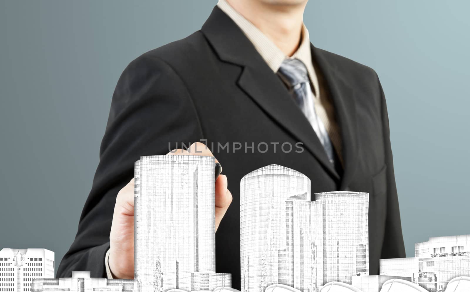 Business man draw building and cityscape  by FrameAngel