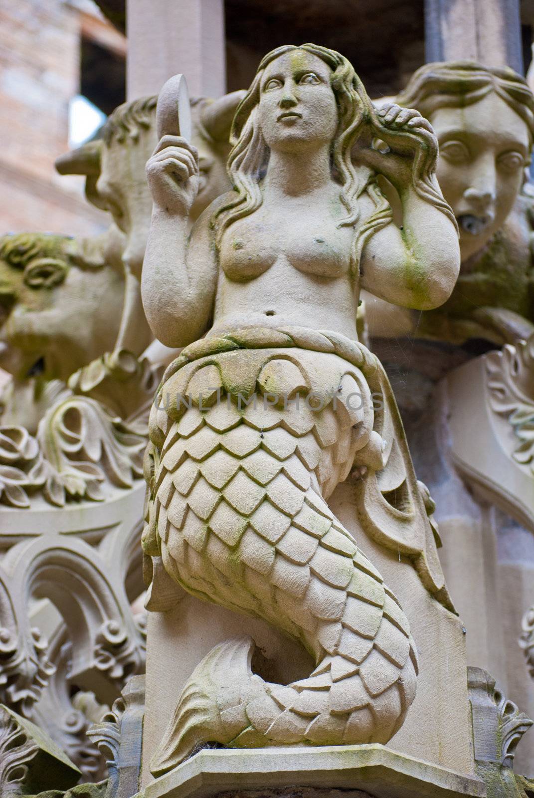 Detail of the fountain in the inner courtyard of Linlithgow Palace Scotland