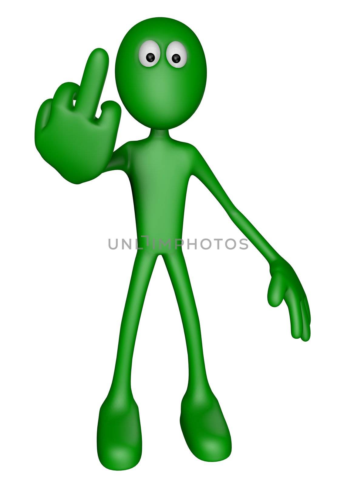 green guy shows his middle finger - 3d illustration