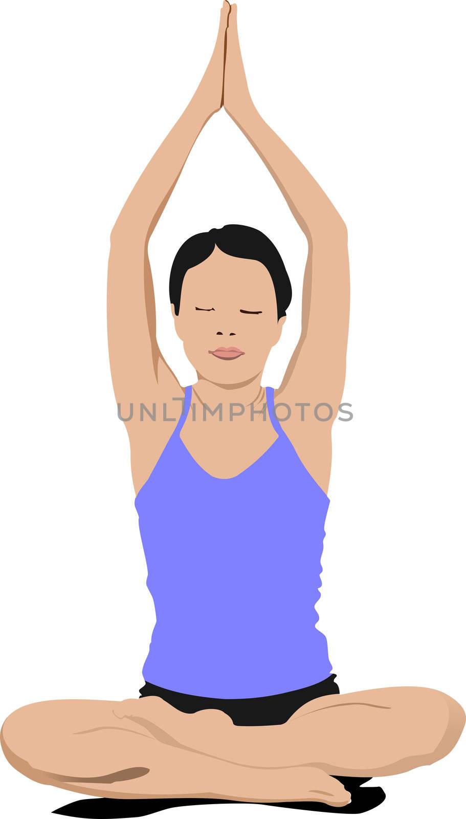 Woman practicing Yoga exercises. Vector Illustration of girl pos by leonido